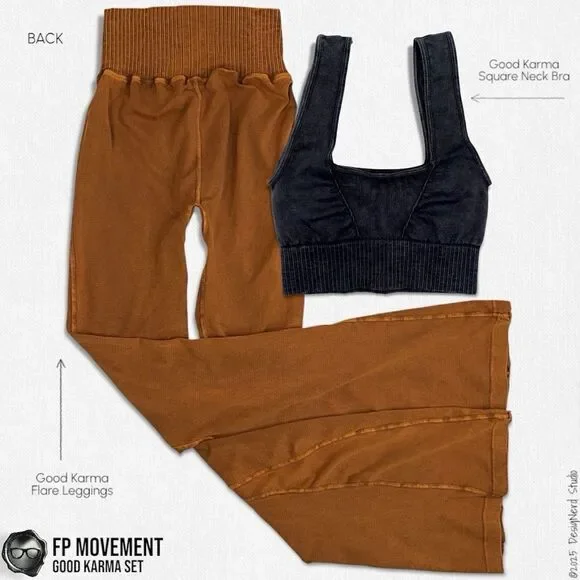 FP MOVEMENT GOOD KARMA SET BLACK SQUARE NECK BRA + TOASTED COCONUT FLARE LEGGING - Picture 2 of 15
